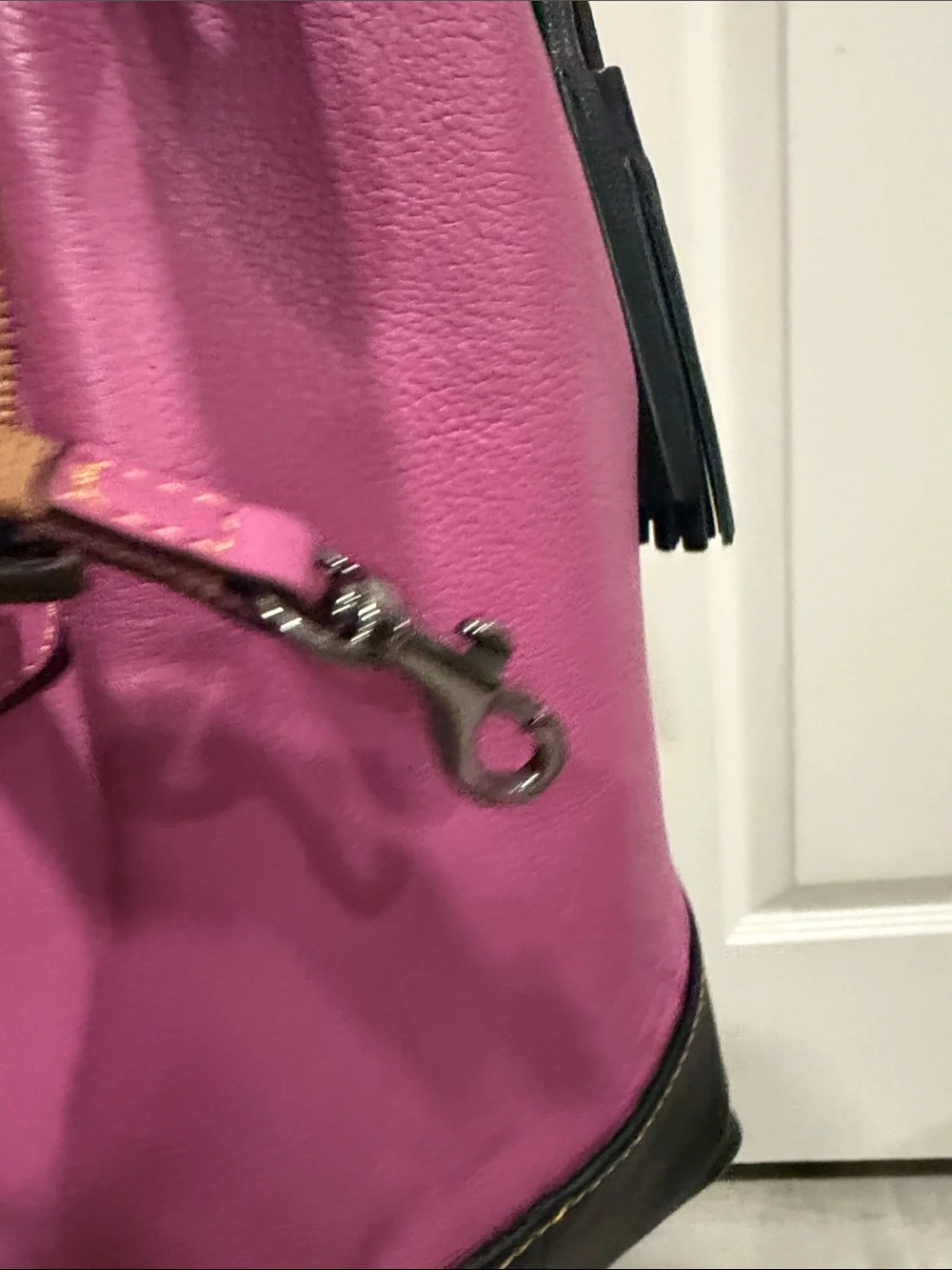Dooney & Bourke Pink and Black Leather Shoulder Bag with Tassel